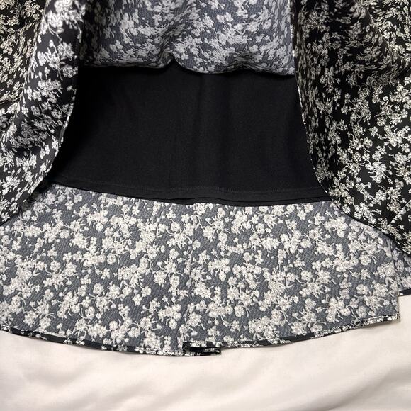 EXPRESS Dress Size L Black Sliver Floral Satin Strapless Midi Slip Lined Worn 1X - Picture 5 of 14